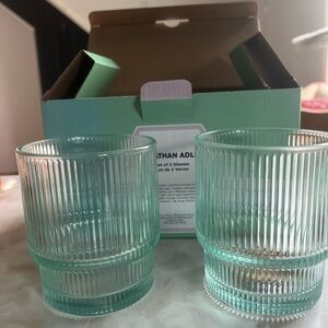 Jonathan Adler Aqua Ribbed Glass Set